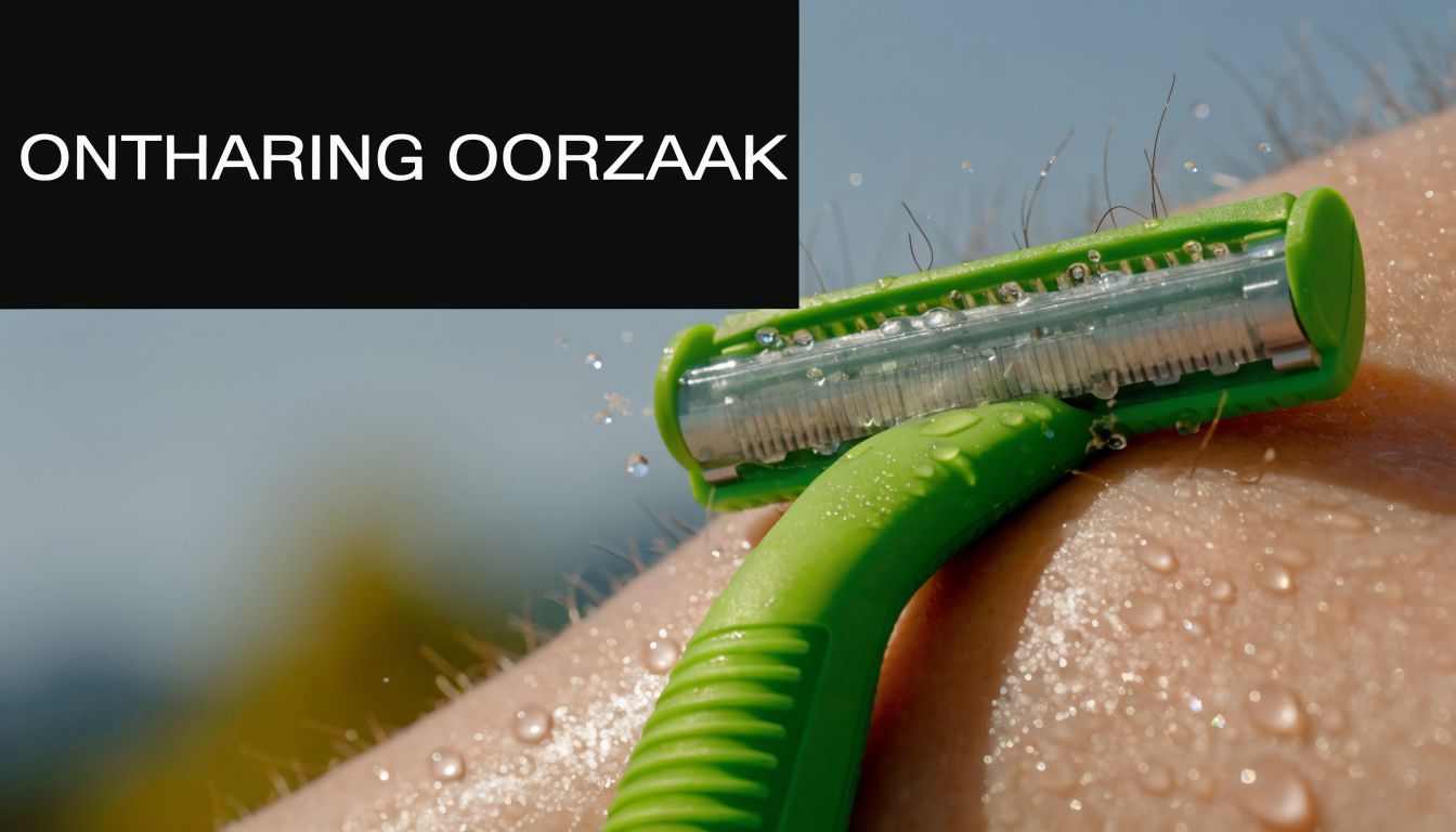 Een groen scheermesje op een bevochtigde huid, wat vaak de oorzaak is van irritatie en ontharing.