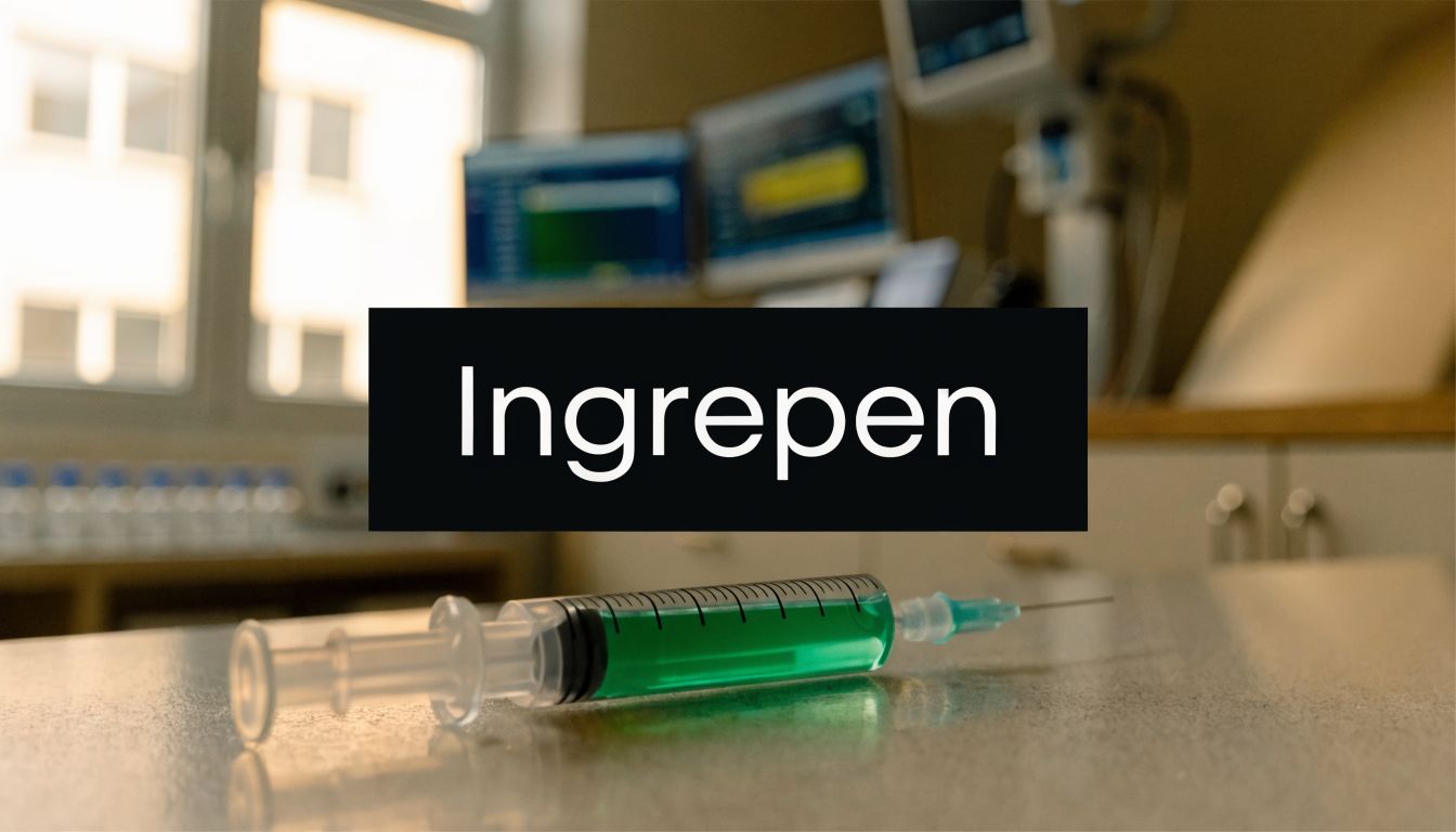 Een medische spuit met een groene vloeistof die op een onderzoeksbureau in een kliniek ligt.