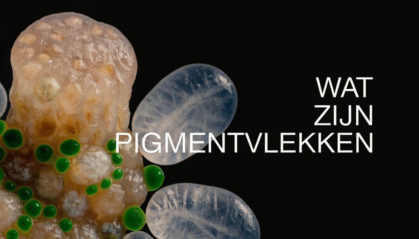 Een microscopische close-up van huidstructuren en pigmentatie, illustrerend de aard van pigmentvlekken op de menselijke huid.
