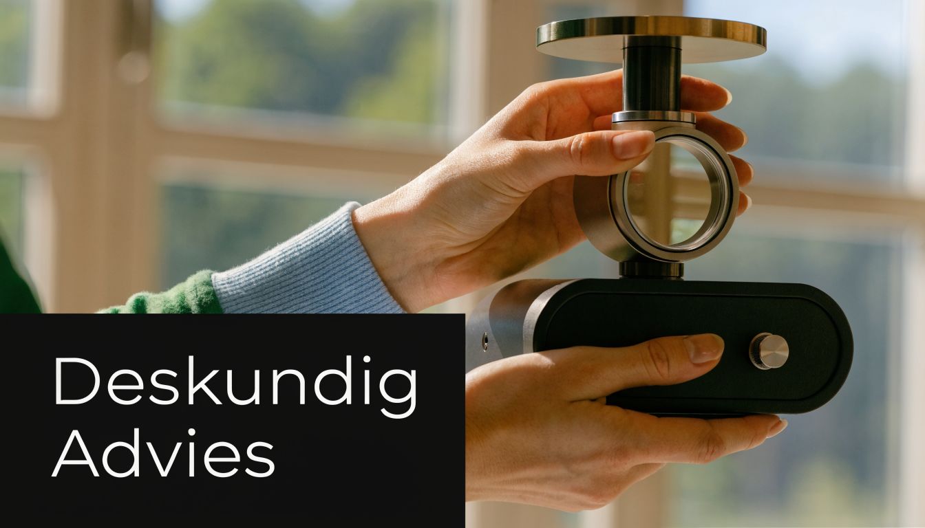 Een persoon houdt een modern apparaat voor laserontharing vast voor deskundig advies over thuisgebruik.