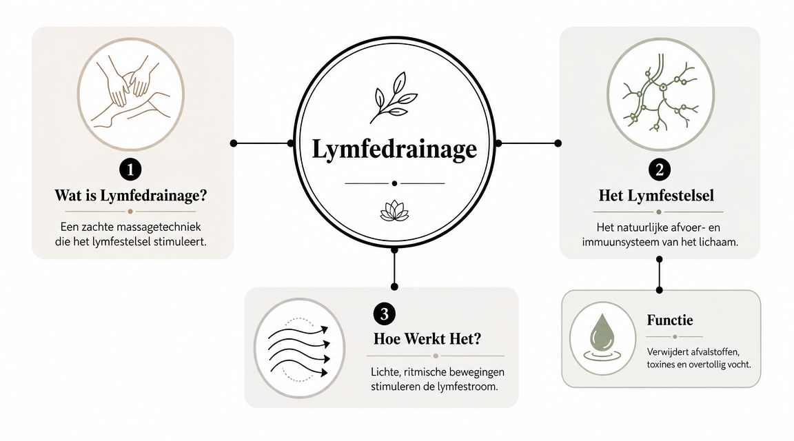 Een informatieve infographic over lymfedrainage, het lymfestelsel, de werking ervan en de voordelen voor het menselijk lichaam.