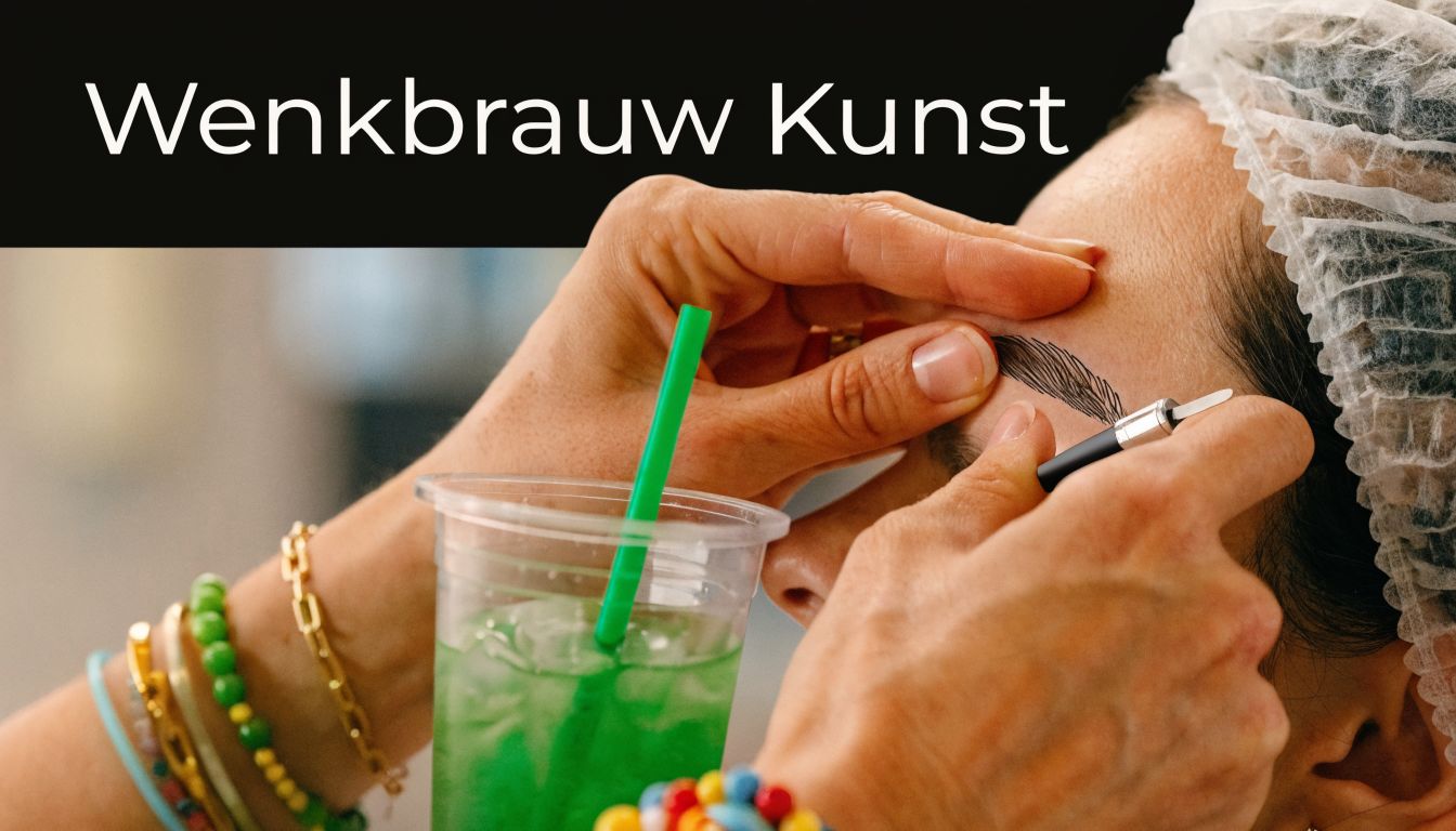 Een schoonheidsspecialiste voert een microblading-behandeling uit aan de wenkbrauwen van een klant met een precisie-instrument.