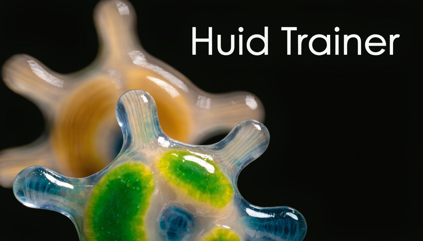 Een abstracte visualisatie van huidverzorging, weergegeven als kleurrijke moleculaire structuren tegen een zwarte achtergrond.