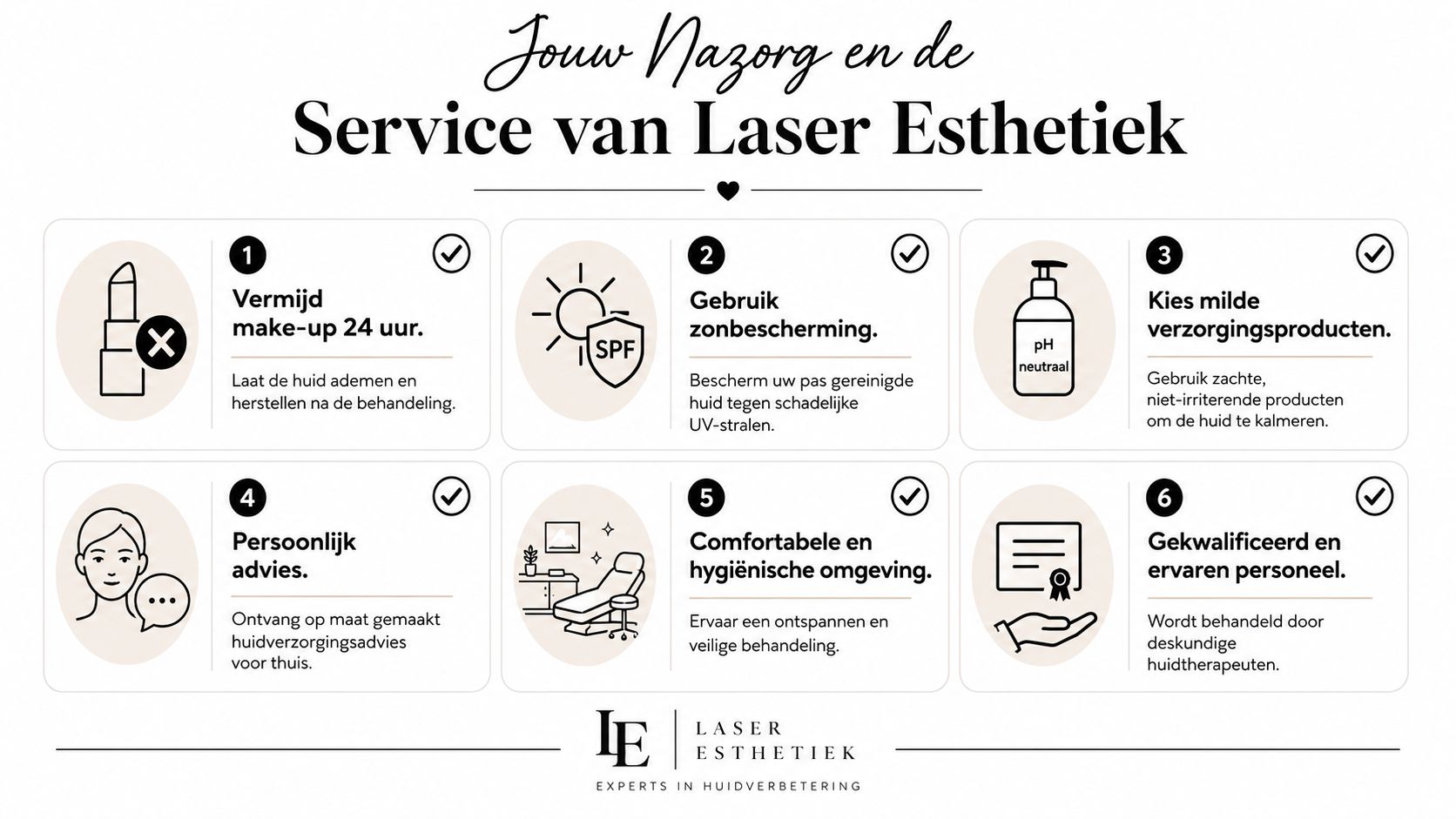Een overzicht van nazorginstructies en de professionele service van Laser Esthetiek voor optimale huidverzorging en herstel.
