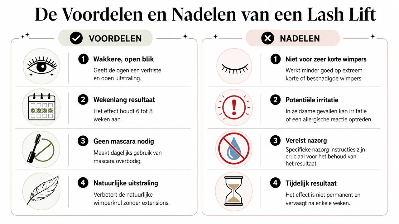 Een overzicht van de voordelen en nadelen van een lash lift behandeling voor natuurlijk gekrulde wimpers.
