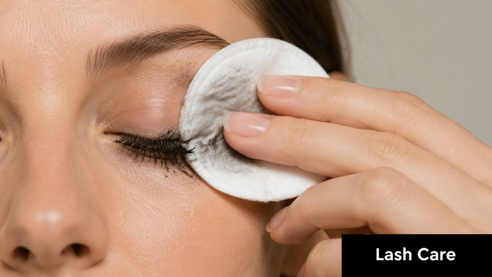 Een vrouw verwijdert voorzichtig oogmake-up van haar wimpers met een wattenschijfje voor optimale verzorging.