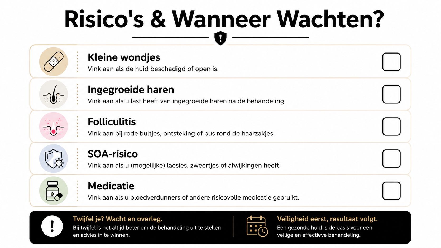 Een overzicht van risico's en wanneer men moet wachten met een behandeling voor een gezonde huid.