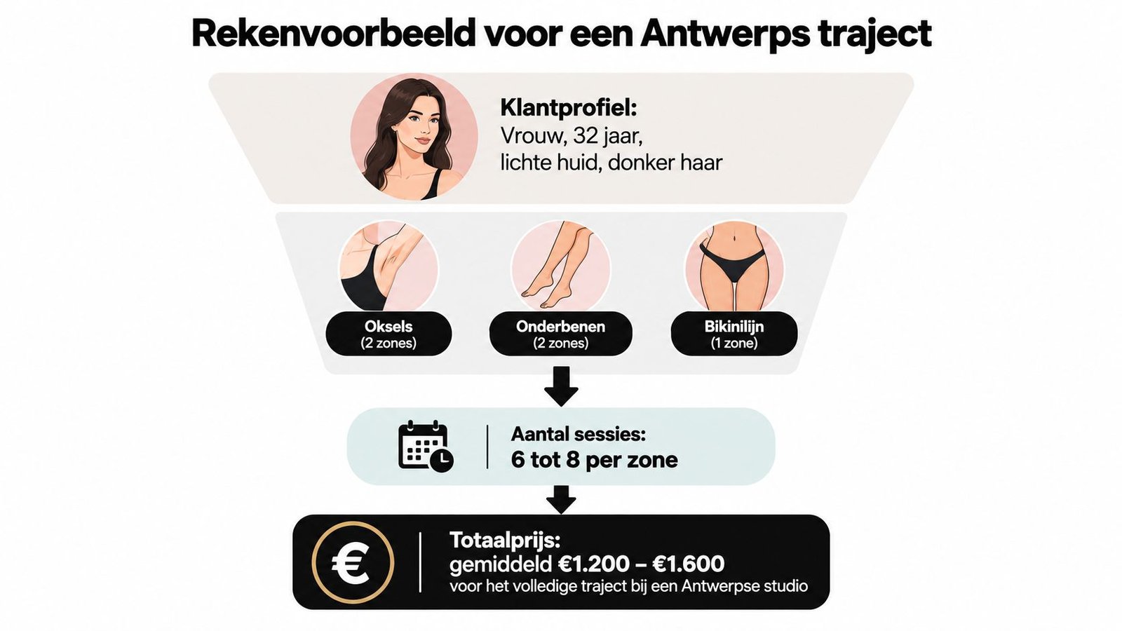 Een overzicht van de gemiddelde kosten voor een traject van permanente ontharing in een Antwerpse studio.